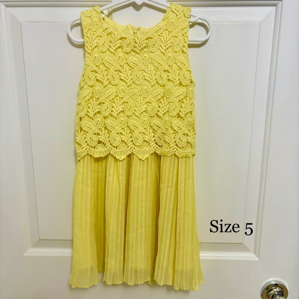 btween Yellow Lace and Pleated Kids Dress